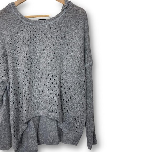 DKNY JEANS | Long Sleeve Gray Open Weave Hooded Sweater | Size L - Picture 3 of 8